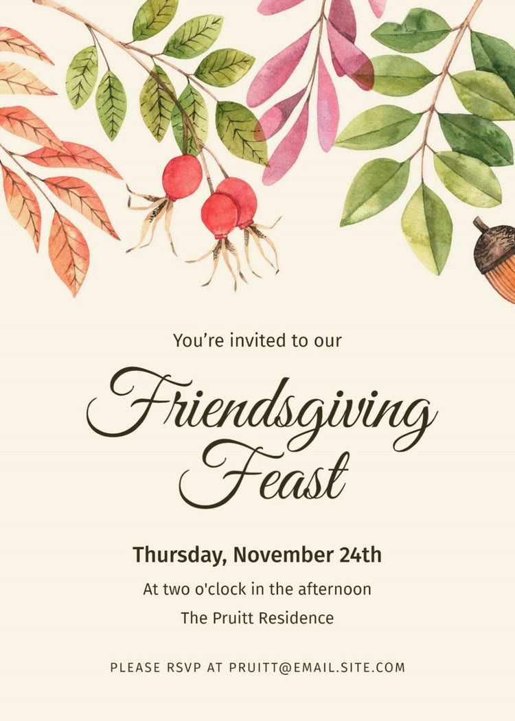 Brown & Biege Autumn Leaves Friendsgiving Invitation