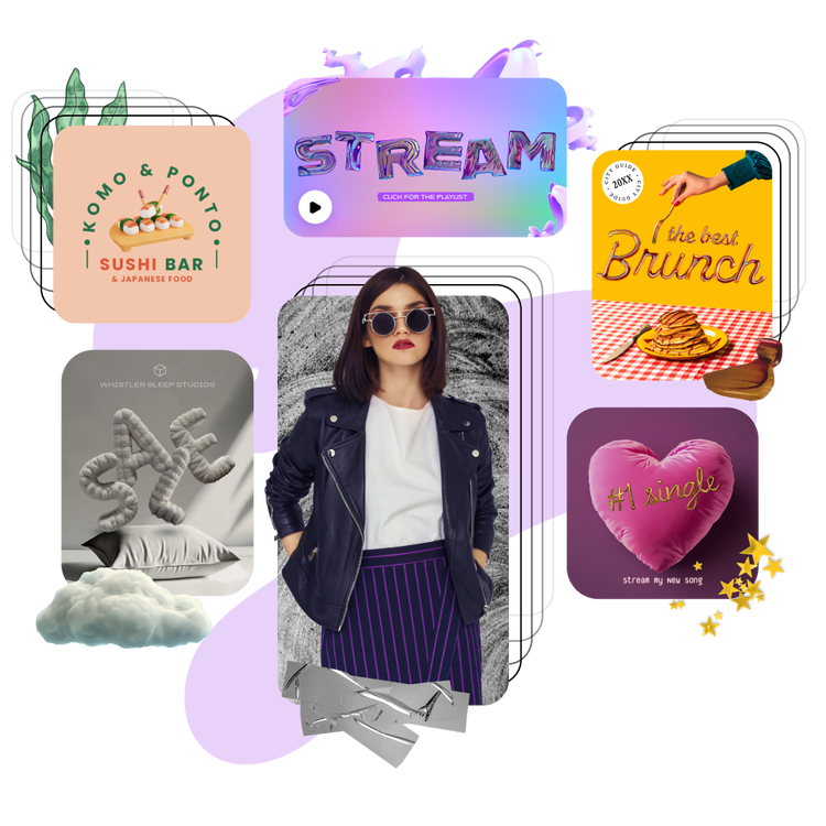 A variety of Adobe Express templates, including one of a person posing., Picture