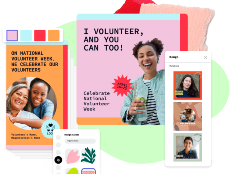 Multiple flyers and creative assets advertising nonprofit volunteer events