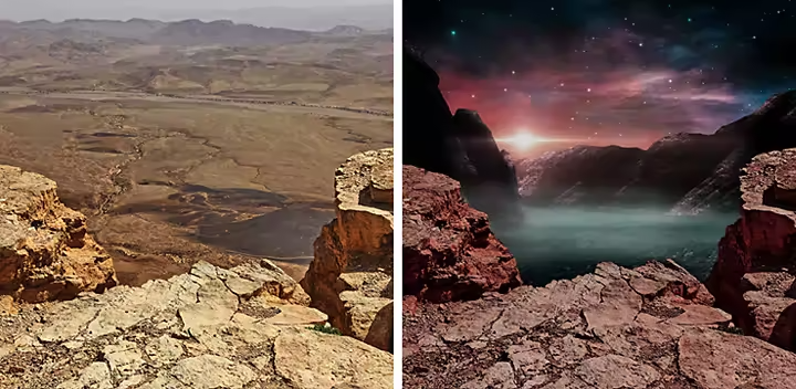 Two rocky desert landscape images side-by-side