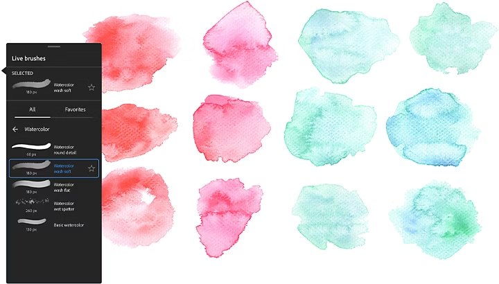 Mga watercolor brush sa Adobe Fresco