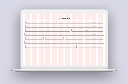 Laptop na nagpapakita ng iba't ibang lapad ng column ng isang 12-column na grid