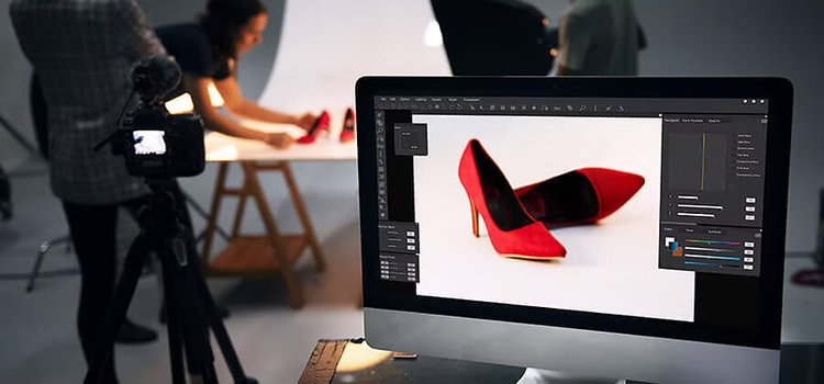 A photo of a product photography studio with a product shoot actively in progress.