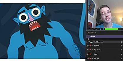 A man using Adobe Character Animator to animate a cartoon