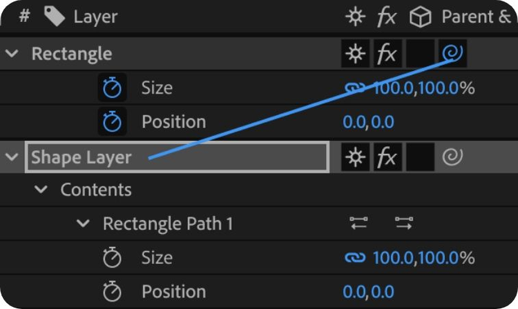 Screenshot of properties panel highlighting the Shape Layer