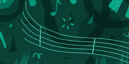 Green background with a music staff and note icons