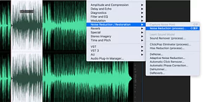 The Noise Reduction effect menu in Adobe Audition