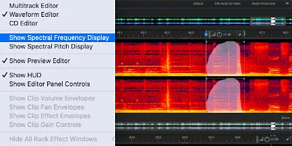 The Spectral Frequency Display menu in Adobe Audition