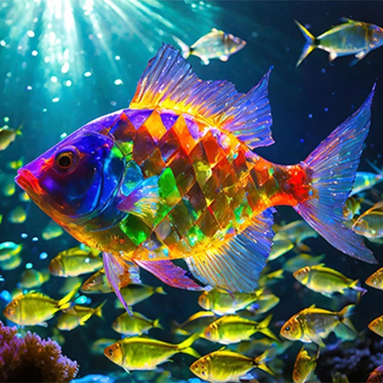 AI-generated art of a rainbow fish using Adobe Firefly