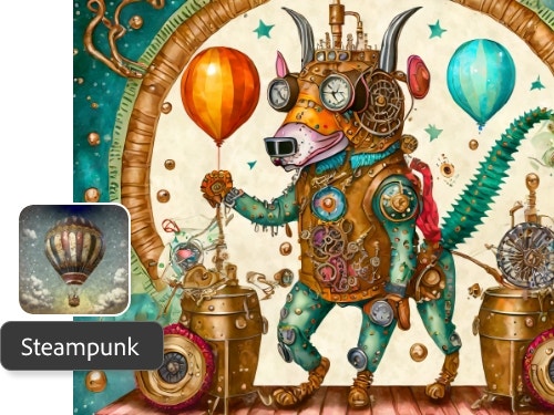 Firefly generated Dogs in a Steampunk style