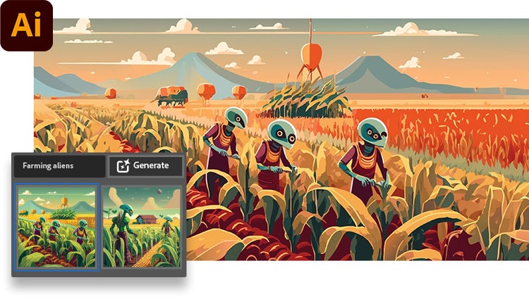 Firefly generated image of farming aliens