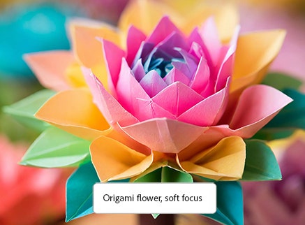 AI art of colorful origami flower with soft focus lens