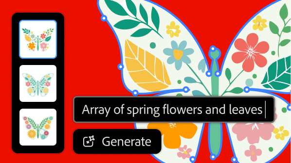 Array of spring flowers and leaves (on a butterfly) | Adobe Illustrator