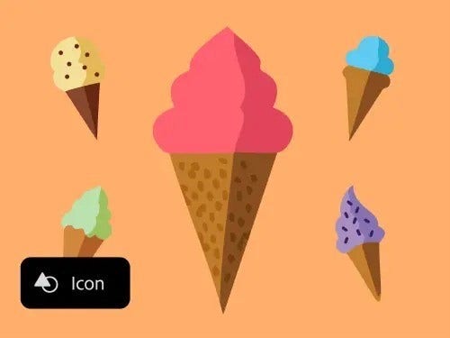 colorful ice cream cone drawings on an orange background