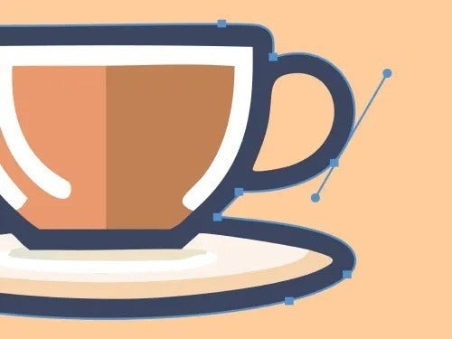 drawing of a coffee cup with its outline being edited in Illustrator