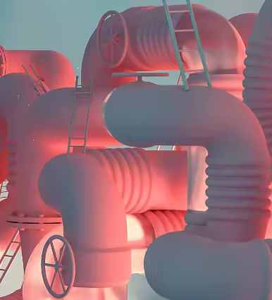 3d rendering of pipes, ladders and wheels.