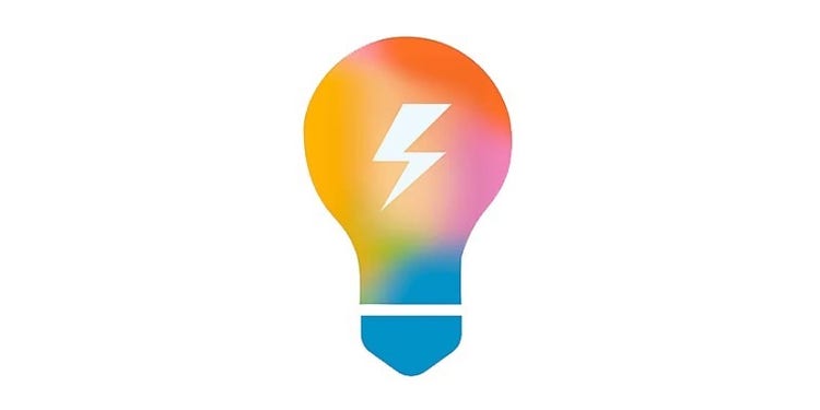 multicolor lightbulb graphic with a lightning bolt