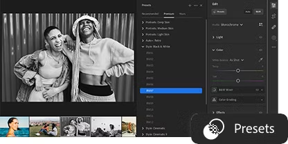 An image of editing a photo and utilizing the numerous preset options available in Adobe Photoshop Lightroom