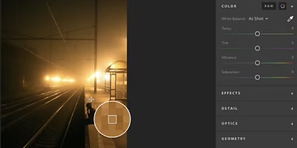 An image of adjusting color settings of a photo in Adobe Photoshop Lightroom