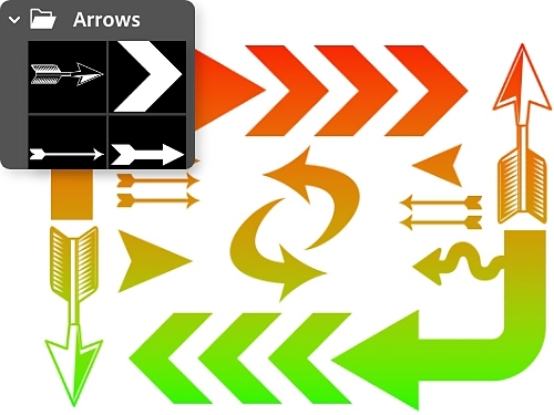 Examples of premade vector arrows available in Photoshop.