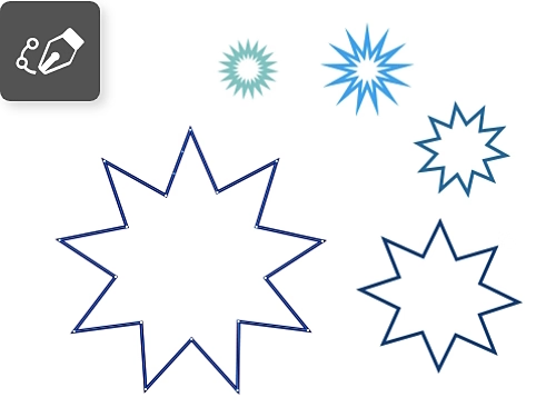 An example of star shapes created using the Curvature Pen tool in Photoshop.