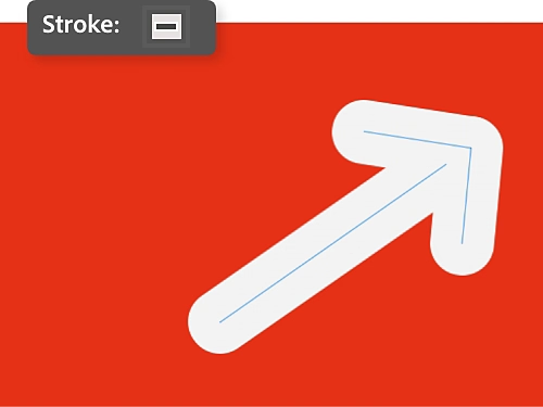 Stroke button superimposed on an image of a white arrow against a red background.