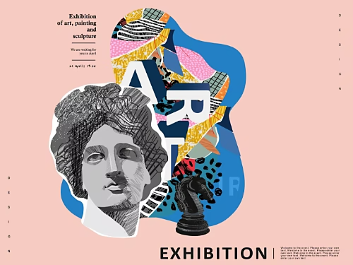 An example of an art exhibition poster made using a collage.
