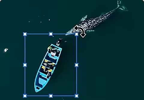 An image of a boat on the ocean. The boat image is in its own layer and there is a bounding box around it.
