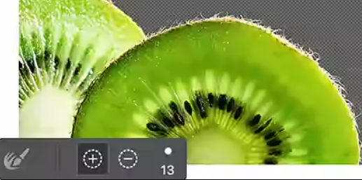 The Adobe Photoshop Refine Edge tool superimposed over an image of kiwi fruit