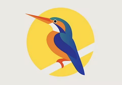 A vector graphic image of a bird sitting on a branch.