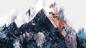 An example of brushstrokes being used to create an image of mountains.