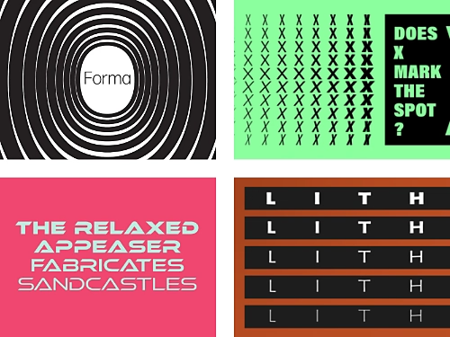 A grid of four graphic designs highlight the many font possibilities available with Adobe Font