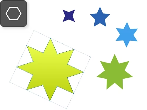 An example of star shapes created using the Polygon tool in Photoshop.