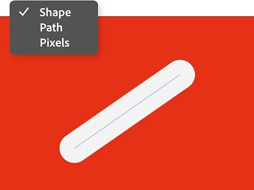 Shape, Path, and Pixels buttons superimposed on an image of a white line against a red background.