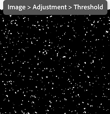 A black and white image with Noise, Gaussian blur, and Thresold effect applied to create a night sky.