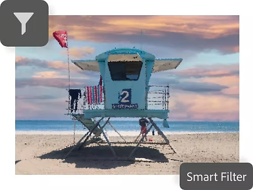 An image of a lifeguard tower that has been edited using the Smart Filter feature.