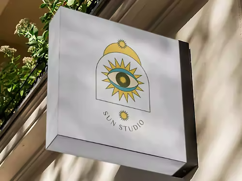 An image of a store sign with the store's logo.