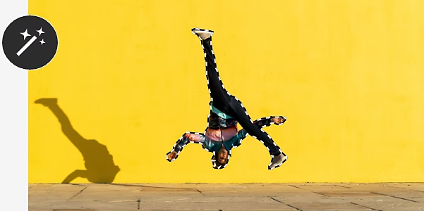 An image of a person doing a backflip. The person has been selected using the Magic Wand tool.