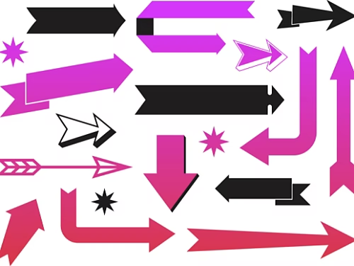 Examples of premade vector arrows available in Adobe Stock.