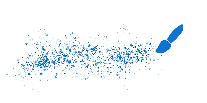 An blue grunge splatter brush on a white background are tested from a dry media brush set