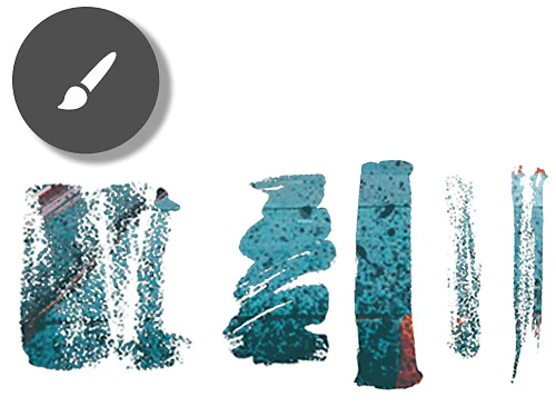 Abstract grunge brush strokes with varying degrees of distressed texture on a white background featuring the brush tool