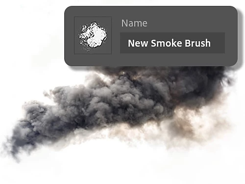 A black-and-white photo of smoke billowing off an overpass with the Photoshop preset menu overlaid