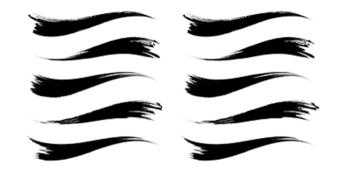 A cascading pattern of hair strand brushes are patterned in black and white