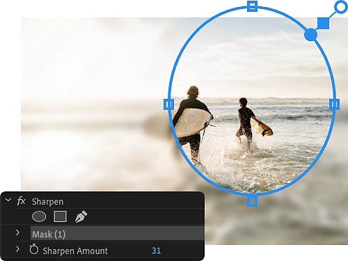 An example of the Sharpen feature being used to focus the shot on a pair of surfers.