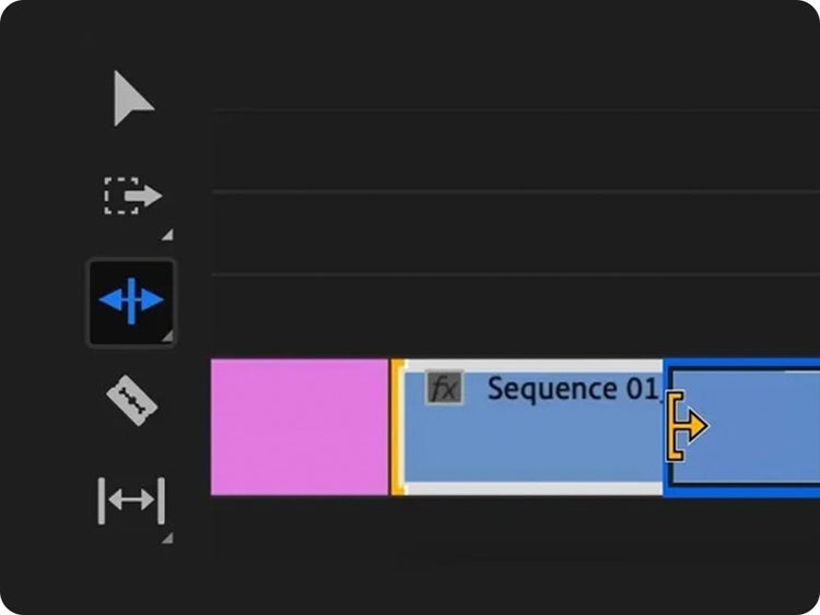 Adobe Premiere Pro sequence editor interface with timeline, clips, and editing tools.