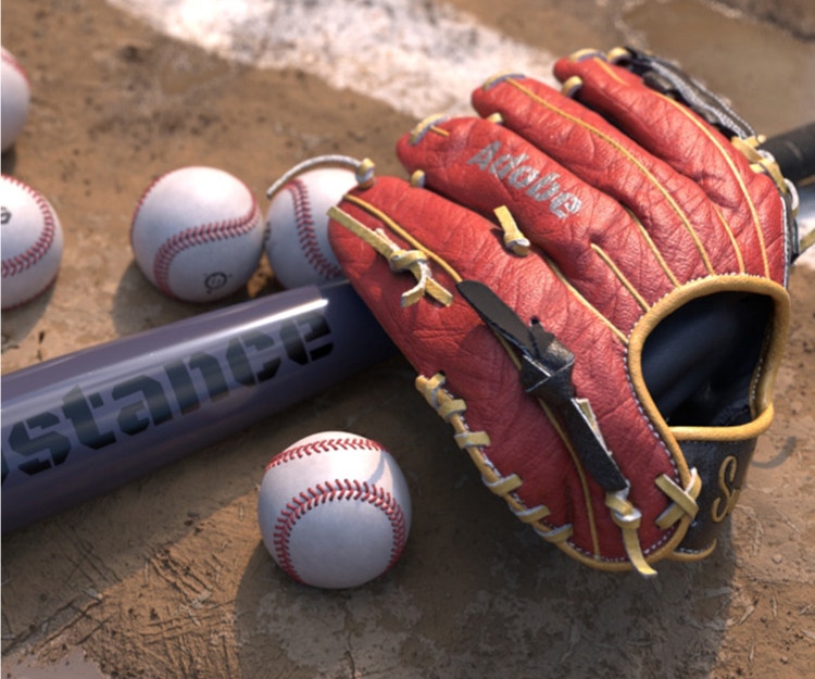 Baseball glove, bat and balls