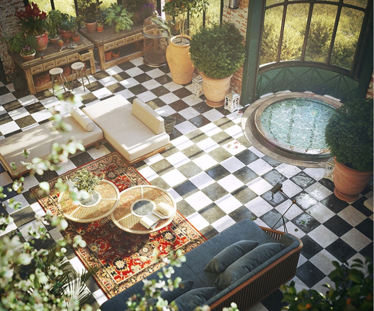 overhead view of an greenhouse