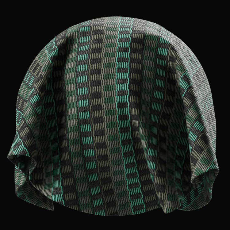 rendered fabric sample featuring green, black and grey rectangles