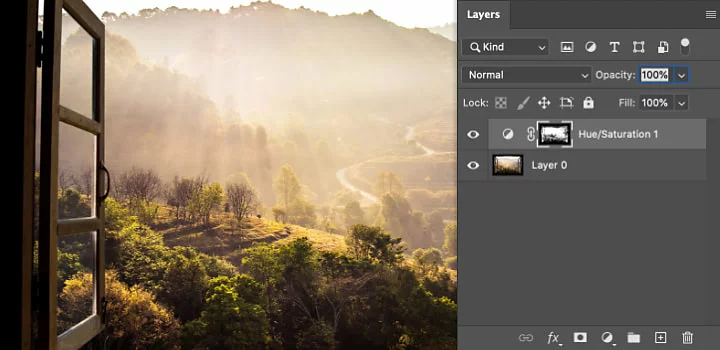 Interface of a layer being selected in Adobe Photoshop