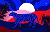 Vector art graphic of a cheetah in the moonlight.